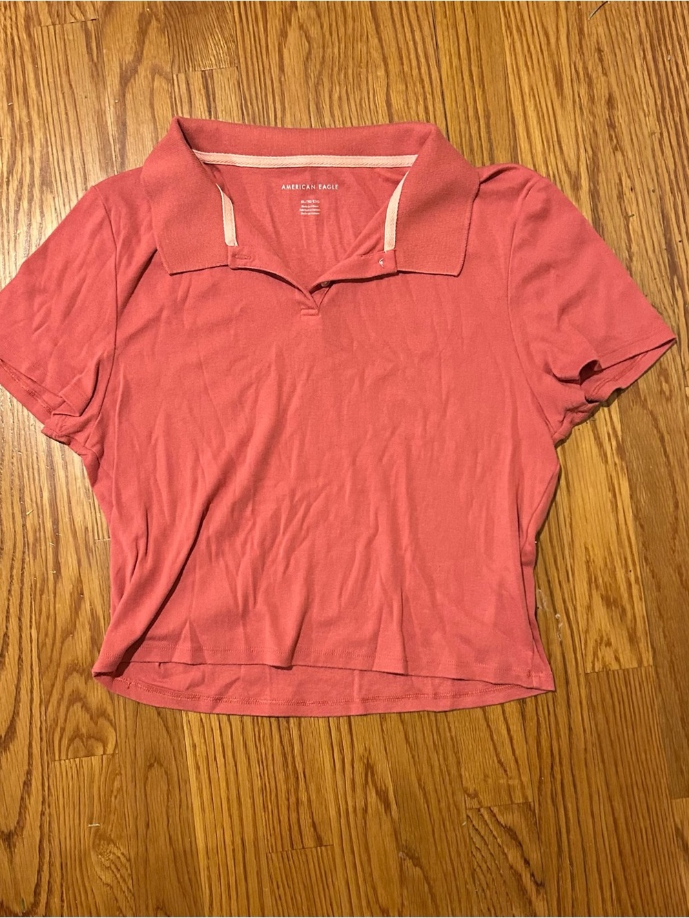 American Eagle Outfitters Coral Cropped Polo Top